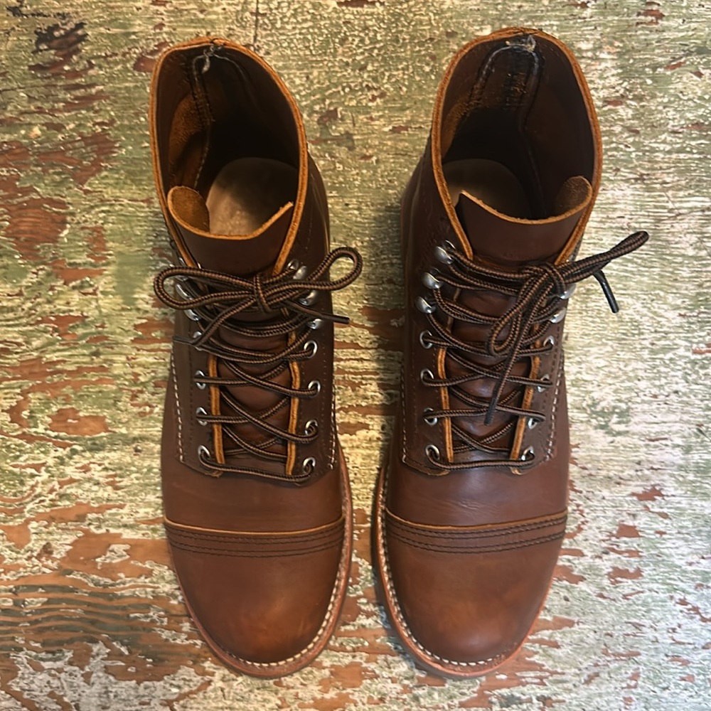 Men's Brown oiled leather rockabilly Red Wing style mens boots sz 9.5 - Picture 2 of 7